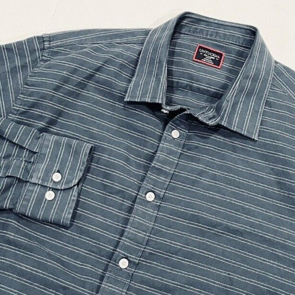 UNTUCKit Men's Slim Fit XXL Cotton Long Sleeve Blue Button‎ Down Dress Shirt